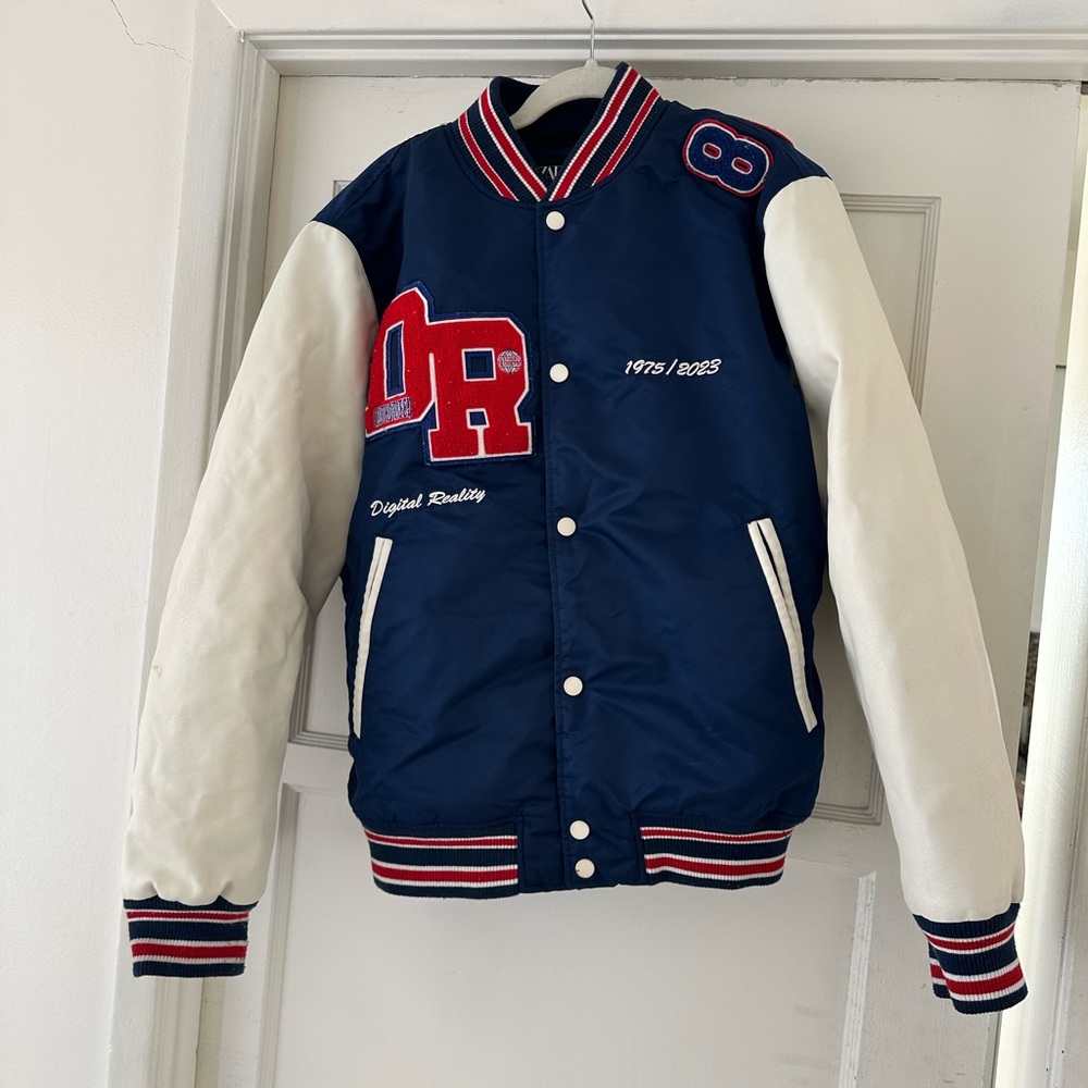 Zara Navy and White Varsity Jacket - Picture 1 of 7